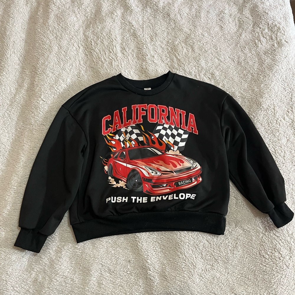 SHEIN Kids California Black Racing Sweatshirt